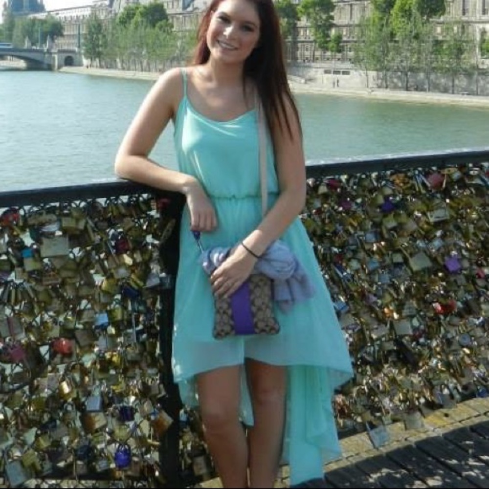 Teal High Low dress with bow detail